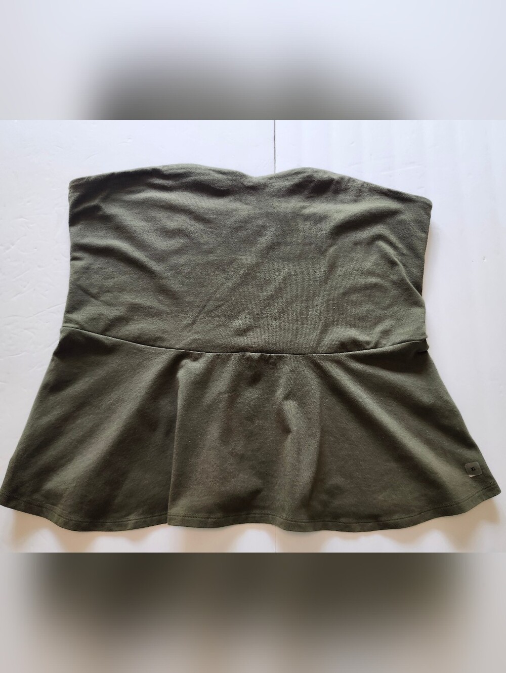 Express Olive Green Strapless Sweetheart  Neckline Peplum CropTop S XL NWT